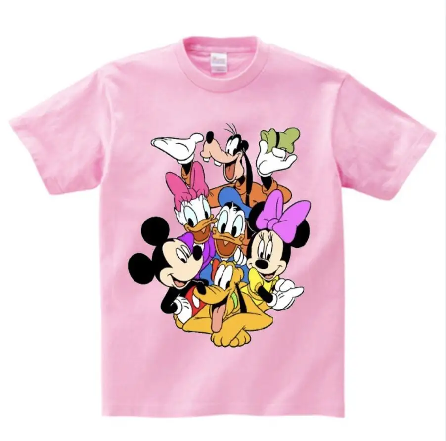pink childreT-shirt Детские футболки с изображением Микки Мауса футболка с короткими рукавами с изображением мышки футболка для маленьких мальчиков и девочек с Дональдом летняя футболка с круглым вырезом От 2 до 15 лет N - Цвет: pink childreT-shirt
