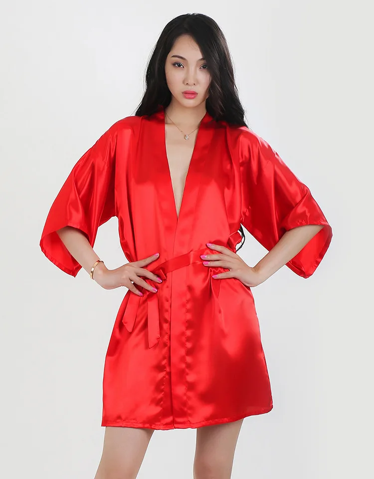 Женский Атласный халат с V-образным вырезом Длинный летний из искусственного