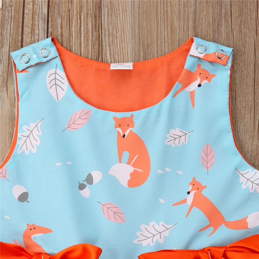 Платье для маленьких девочек с принтом лисы платье рюшами безрукавка и повязка