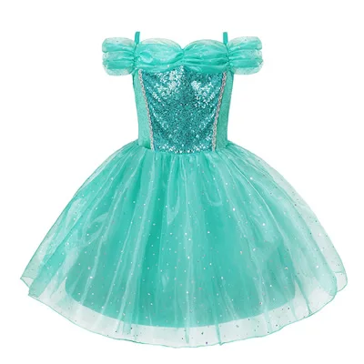 Jasmine Dress Only Арабское платье принцессы с жасминовым принтом для девочек; летнее короткое платье Спящей красавицы Авроры; голубое платье Золушки; костюм Аладдина - Цвет: Jasmine Dress Only