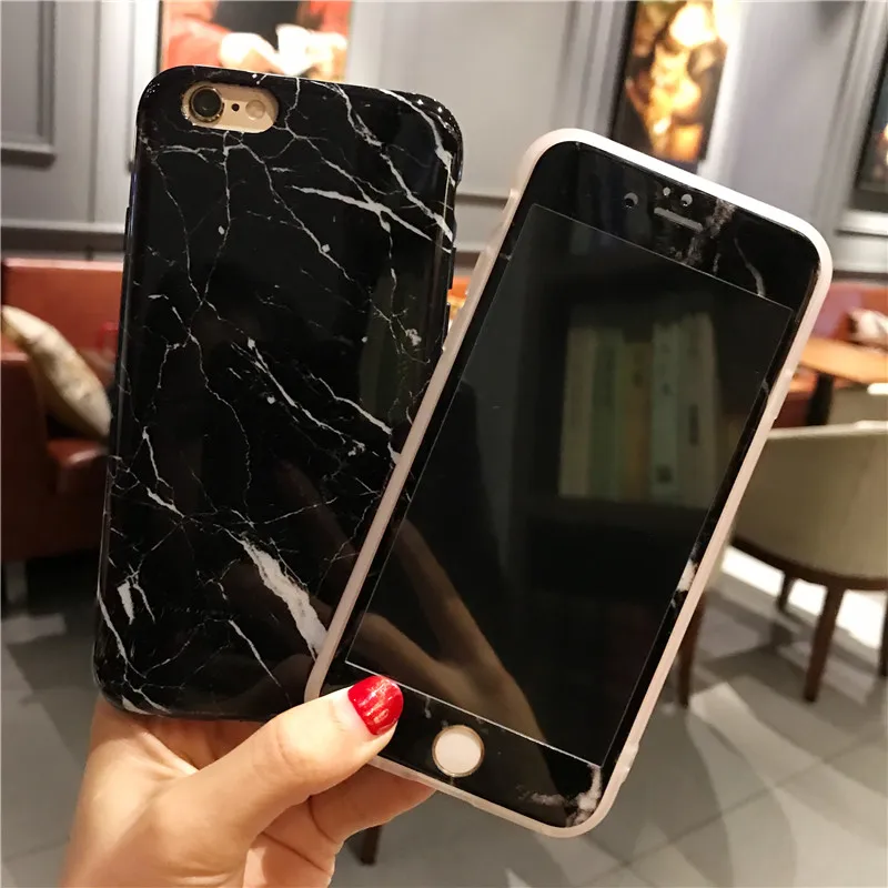 Для iPhone 7 7Plus Чехлы под мрамор + Защитная пленка для экрана из закаленного стекла