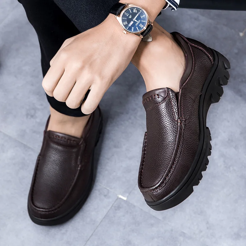 2021 New Men's Casual Shoes Slip-On Loafers Male Classics Brown Black Man Shoe Cow Genuine Leather For Men Big Size 37-50 | Обувь