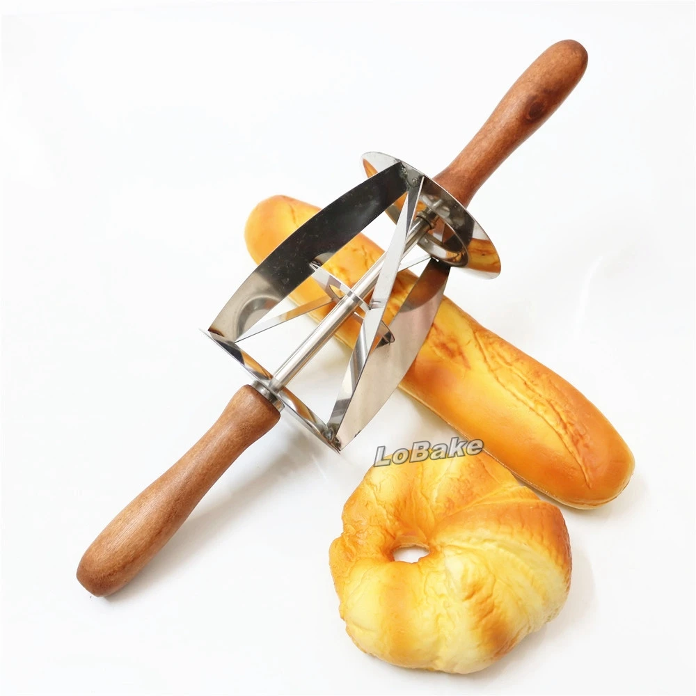 

New Stainless Steel Croissant maker Trigon round Rolling Dough knife Cutter with wooden handle for kitchen Making bread tools