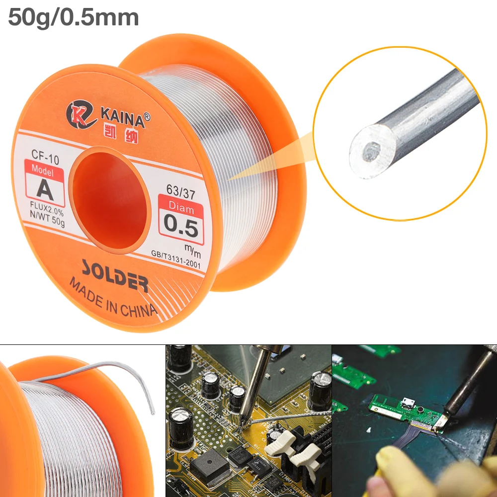 

63/37 50g 0.5mm Portable No-clean Rosin Core Solder Tin Wire Reel with 2% Flux and Low Melting Point for Electric Soldering Iron