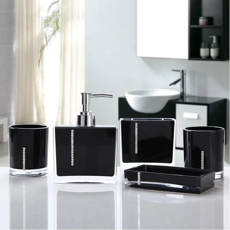 

Acrylic five pieces set bath wash set gift bathroom supplies diamond cup brush lovers Soap dish Toothbrush holder
