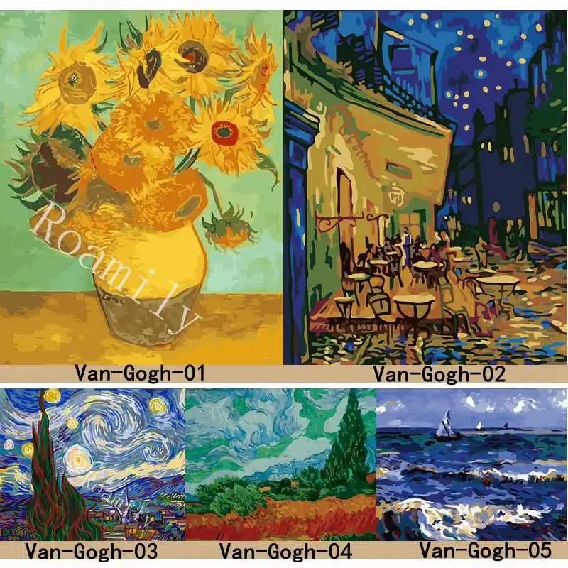 ROAMILY краска ing по номерам серия Van Gogh известная масляная Подсолнухи звездная ночь