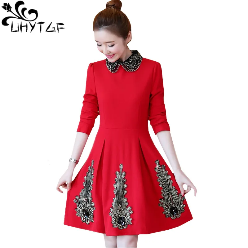 UHYTGF Мода 5XL плюс размер платье женское с длинным рукавом осеннее vestidos дамское
