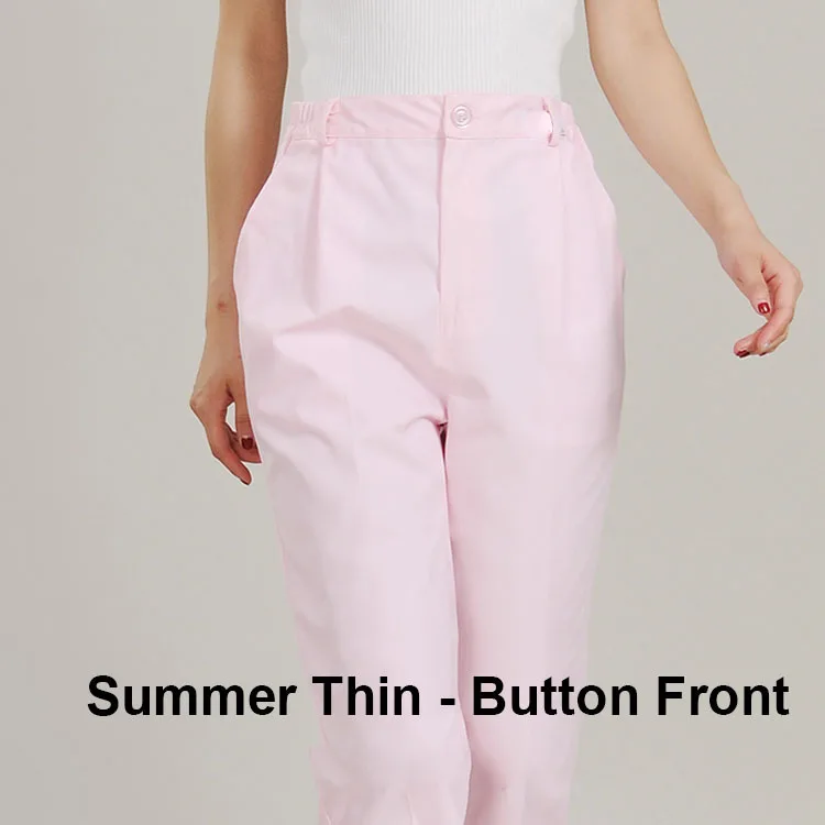 Pink Thin Fly Front Женские брюки санитара медицинские рабочие штаны медсестры доктора брюки сплошной цвет белый розовый синий эластичный ждать 2 кармана кожа ткань - Цвет: Pink Thin Fly Front