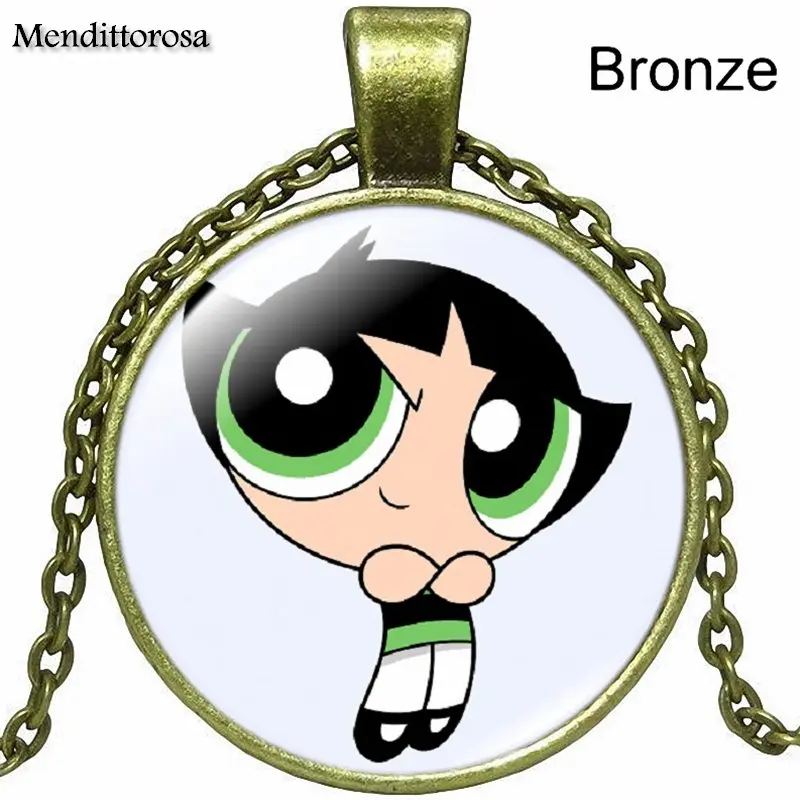 Powerpuff девушки Powerpuff Девушки серии Мода стекло кулон с кабошоном для школьниц Макси ожерелье