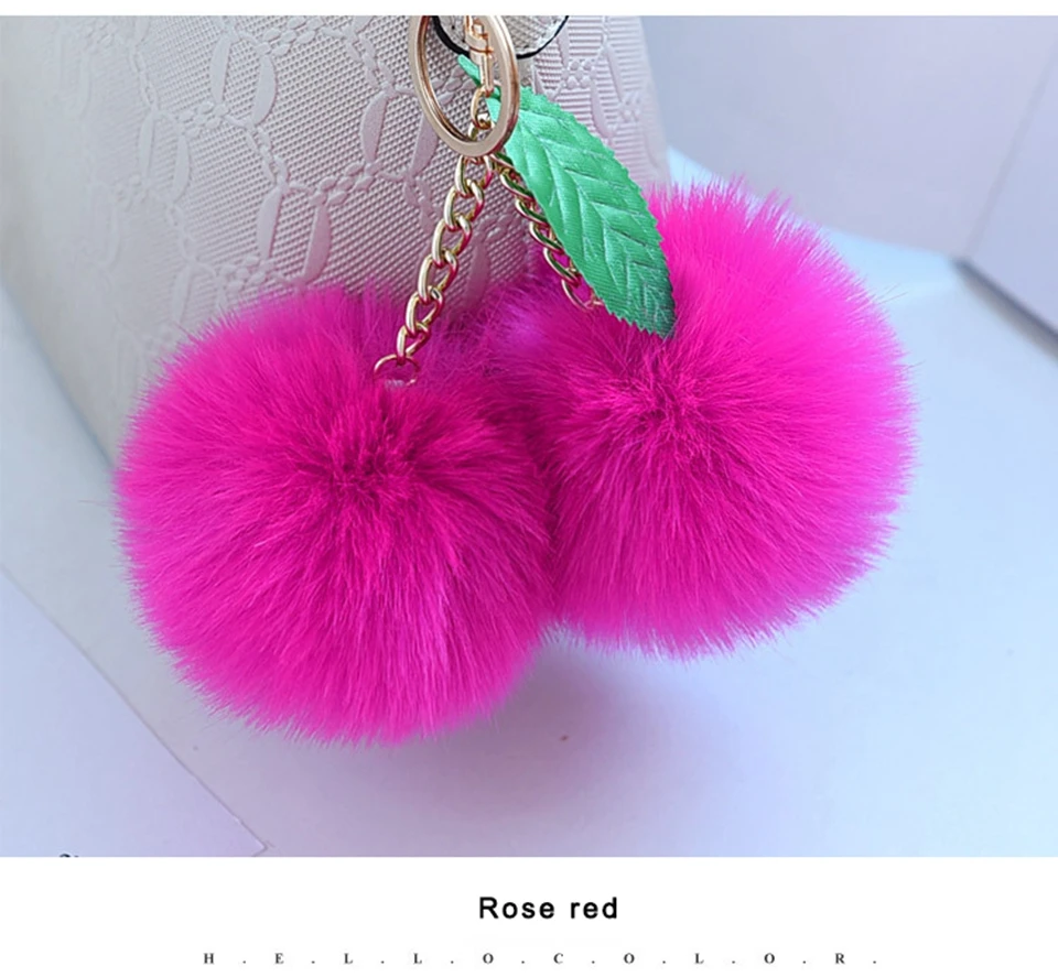 Корейский меховый брелок-помпон кролик мех мяч брелок для ключей porte clef pompom de fourrure сумка с помпонами Подвески вишня автомобильный брелок