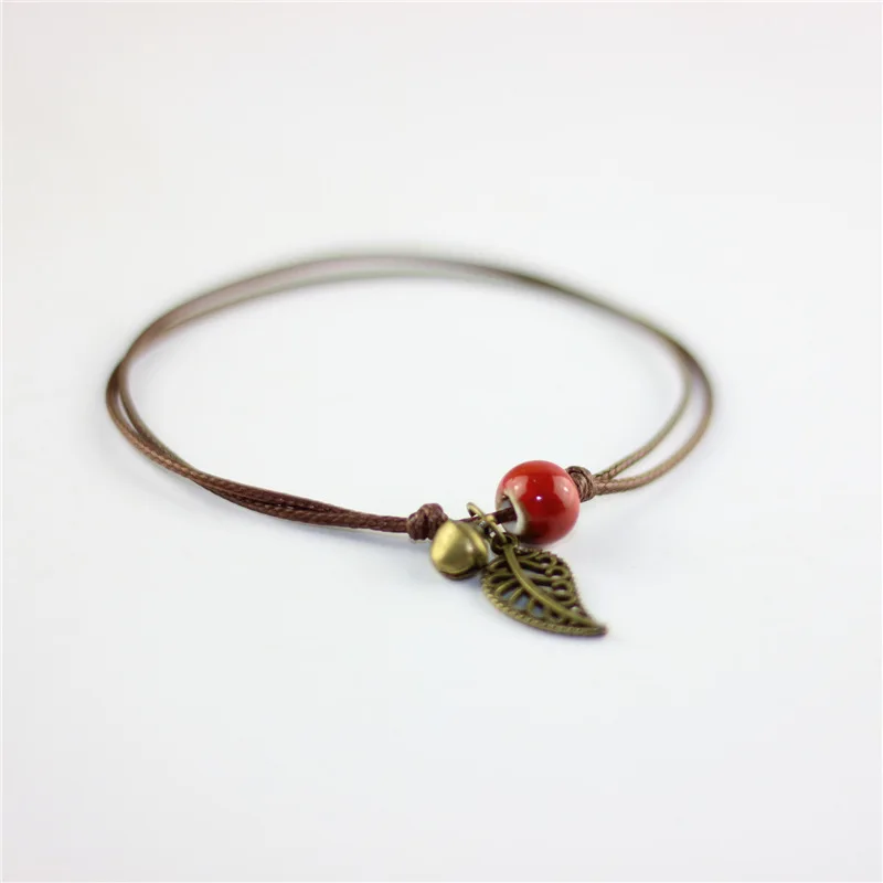 Женские плетеные браслеты с полыми листьями керамическими бусинами Сандалии