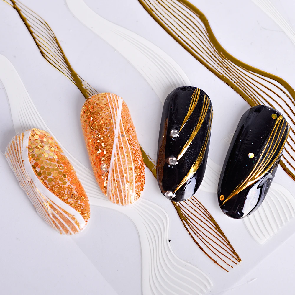 1 лист стикеры 3D на ногти Nail Art золотисто черная металлическая наклейка для ногтей