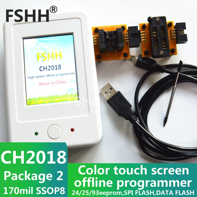 Офлайн программатор CH2018 с цветным экраном SPI 24/25/93EEPROM DATA FLASH адаптером разъема 170mil