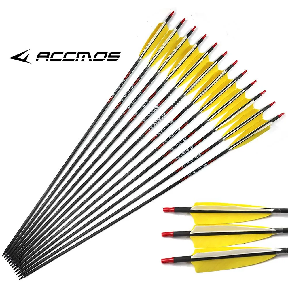 

6/12pc 31 inches Real Feather Carbon Arrow with 4'' Turkey Feather ID 6.2 Spine 300 340 400 500 600 700 800 Carbon Arrow