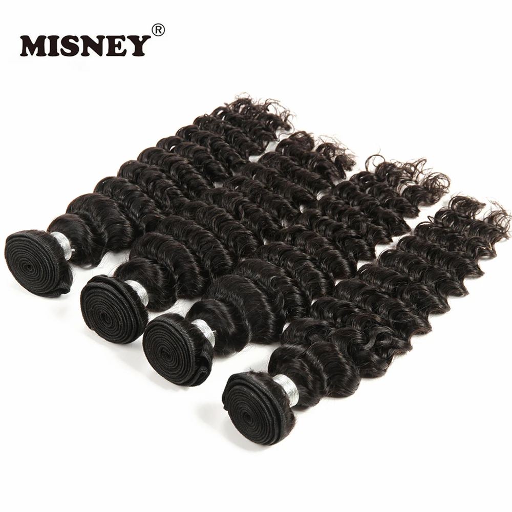 Deep Wave 4 Bundles Brazilian Non Remy Human Hair Extensions Hair Weaving Natural Black 100g/pc