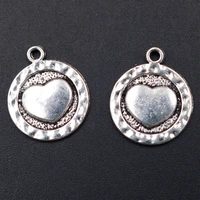 wkoud 10pcs silver color heart shaped round pendant vintage necklace bracelet diy metal jewelry handmade accessories a1815