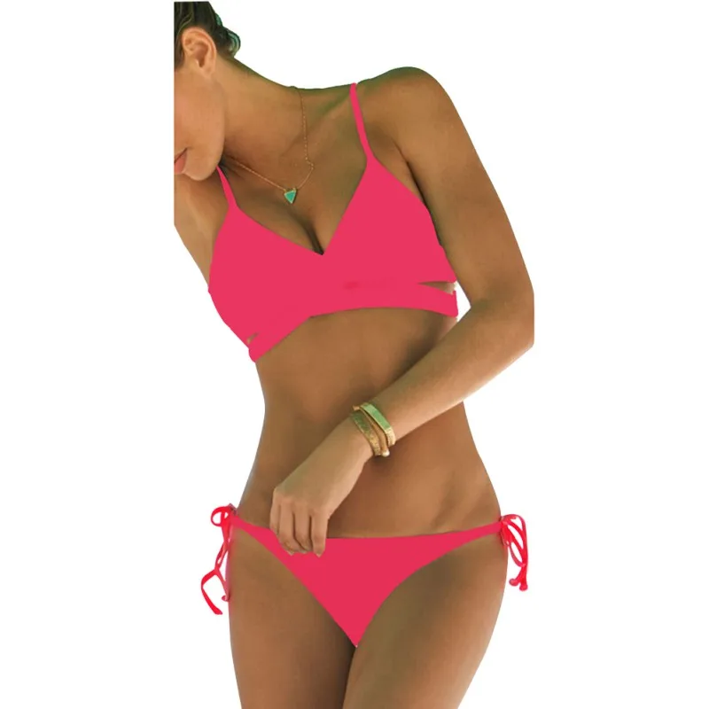 Новинка 2017 сексуальный топ с лямкой на шее бикини женский купальник пуш ап Ретро