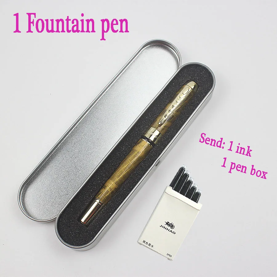 Jinhao250 Роскошные Металлические перьевые ручки, металлическая подарочная коробка, синие и черные чернила для офиса, деловая шариковая ручка - Цвет: 1 Fountain Pen
