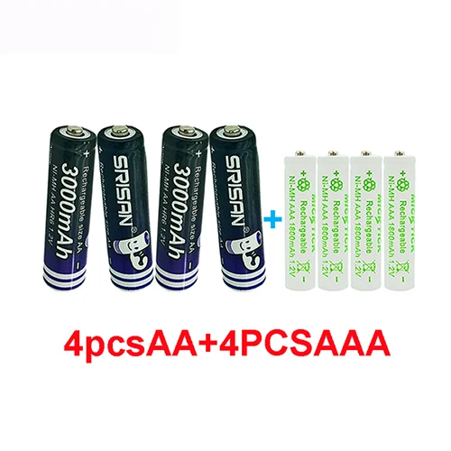 4AA and 4AAA AA 3000mAh 1,2 v Ni-MH аккумуляторные батареи+ AAA 1800mAh 1,2 v аккумуляторные батареи светодиодный игрушечный факел - Цвет: 4AA and 4AAA