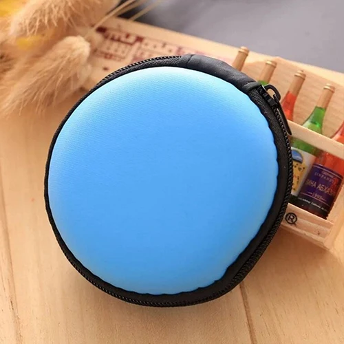 Blue 1 шт. портативный usb-кабель для хранения сумка для наушников Чехол ручной Спиннер гарнитура коробка жесткая круглая форма наушники Органайзер сумка с молнией - Цвет: Blue