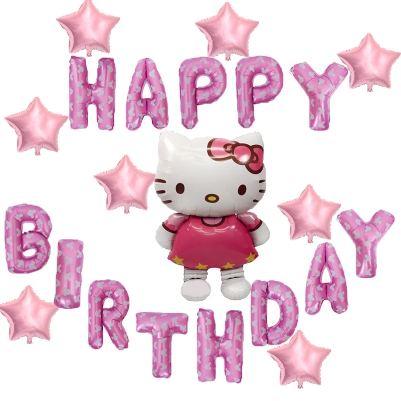 22 шт. рисунок Hello Kitty Baloes Para Festa Infantil Happy День рождения украшения дети письмо шары
