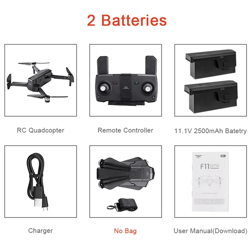 2 batteries SJRC F11 PRO gps 5G Wifi 500 m FPV с 2 K широкоугольной камерой 28 минут время полета бесщеточный складной Радиоуправляемый Дрон Квадрокоптер RTF - Цвет: 2 batteries