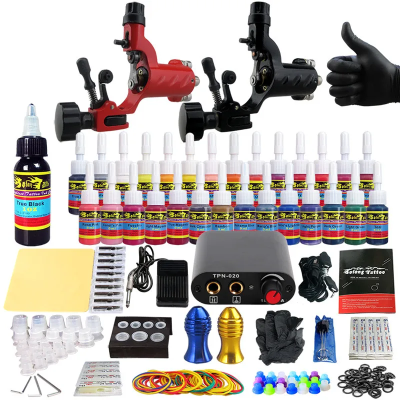 

Complete Professional Tattoo Machine Kit Sets liner shader tattoo 2 machine kits suite set Power Supply Needles Grip Tip Set