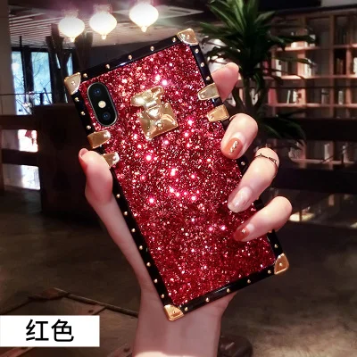 Квадратный Блестящий блестящий чехол с заклепками для iPhone 11 Pro XS Max XR X 8 7 6S Plus Samsung Galaxy NOTE 10 9 8 S10E/9/8 Plus - Цвет: Красный