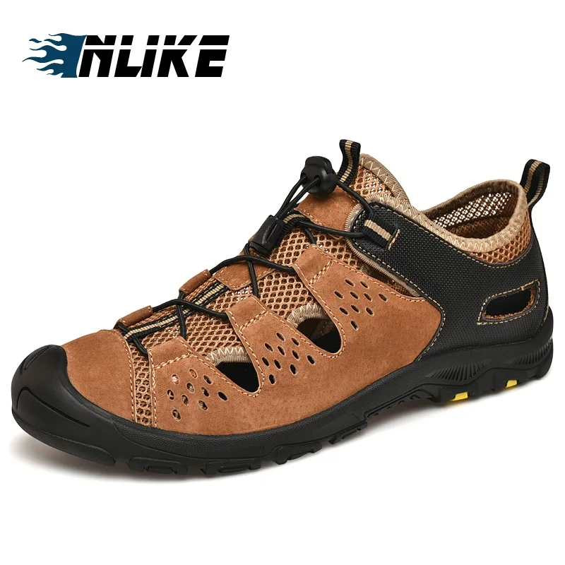 

Summer Men Genuine Leather Suede Sandals Mesh Men Sandals Casual Soft Sandals