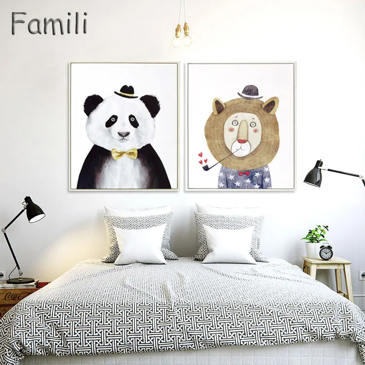 

Modern Minimalist Wall Art Picture Cartoon Animal Deer Lion Bear Poster Print Painting on Canvas for Modern Home Kids Room Decor