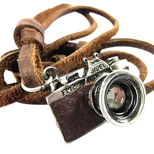 Мужское кожаное ожерелье с подвеской в стиле рок|camera pendant necklace|leather necklacegenuine leather