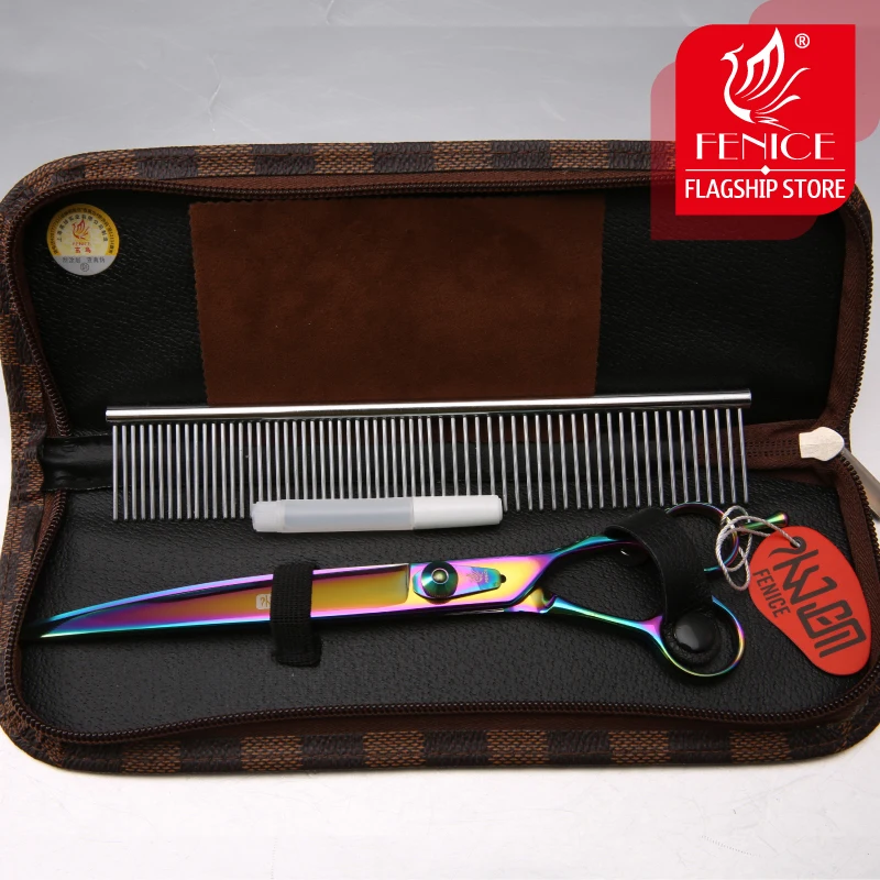 Профессиональные ножницы для груминга питомцев Fenice изогнутые из нержавеющей