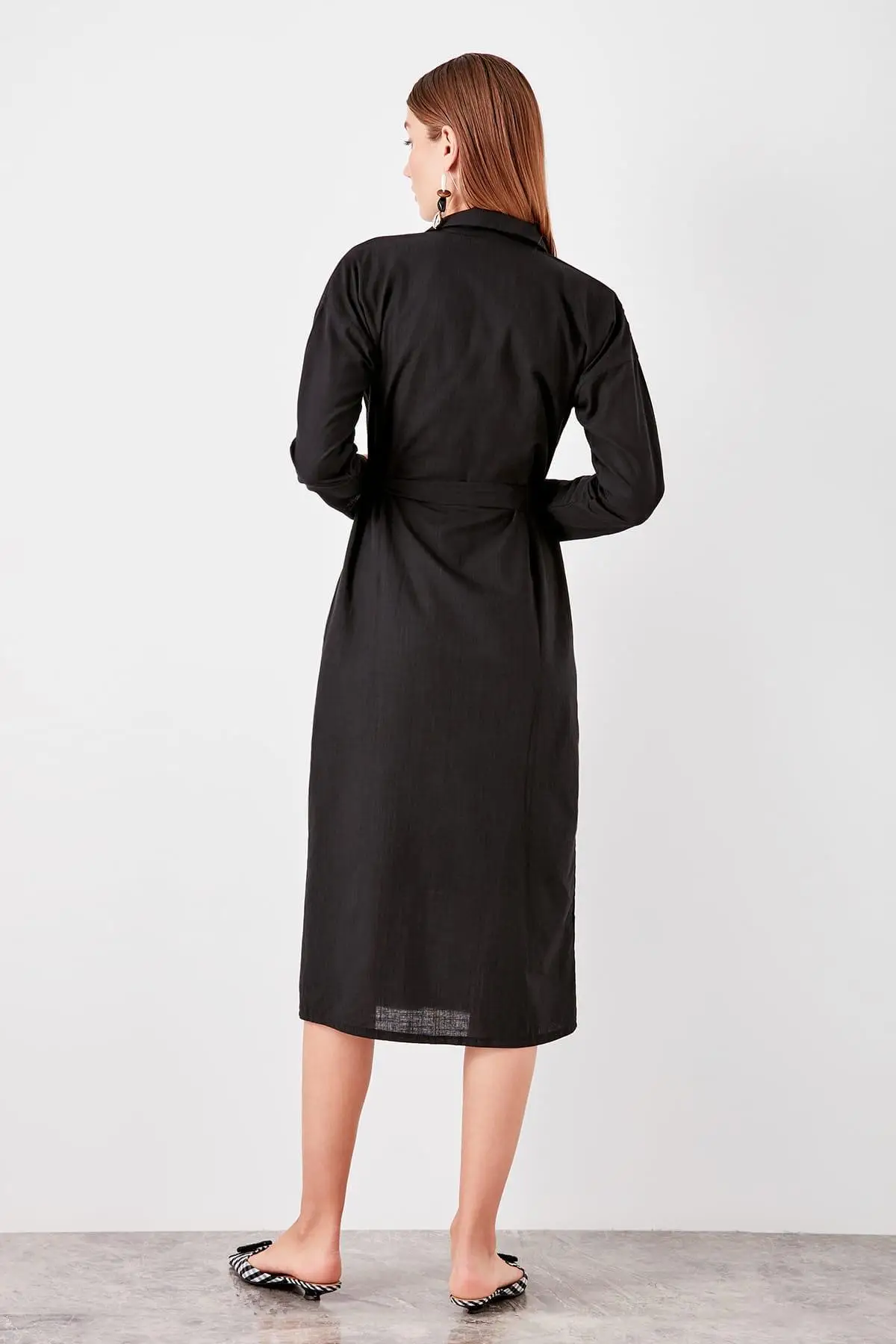 Trendyol черное платье рубашка TWOSS19EL0456|Женские платья| |