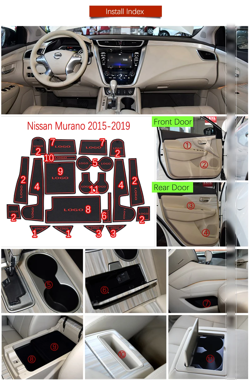Для Nissan Murano Z52 2015 ~ 2019 противоскользящая резиновая чашка подушка дверной паз