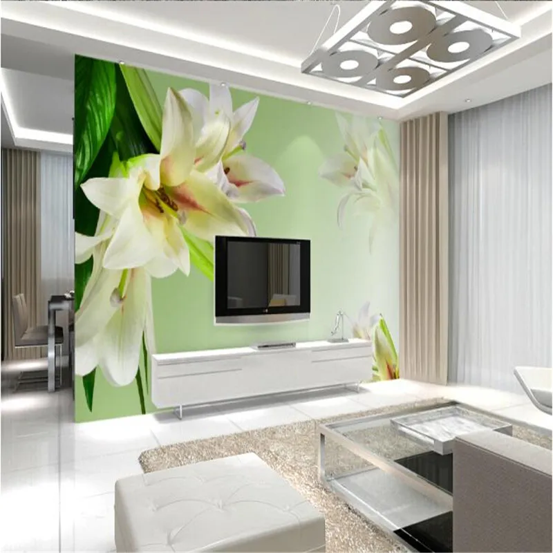 Обои для гостиной диван ТВ фон обои спальни зеленые лилии пользовательские papel де