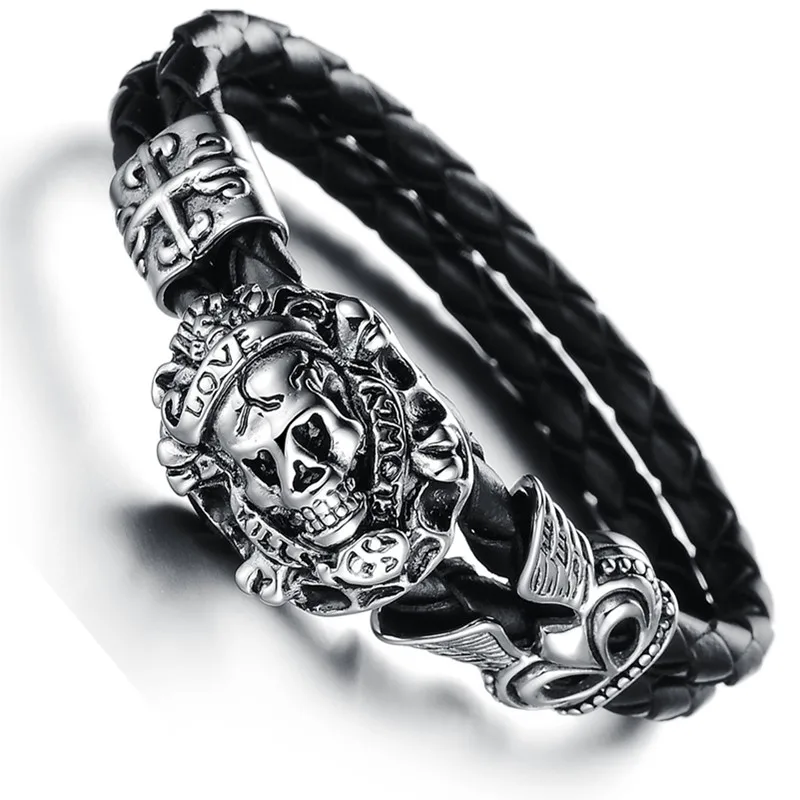 Браслеты из натуральной кожи для мужчин и женщин черные модные браслеты