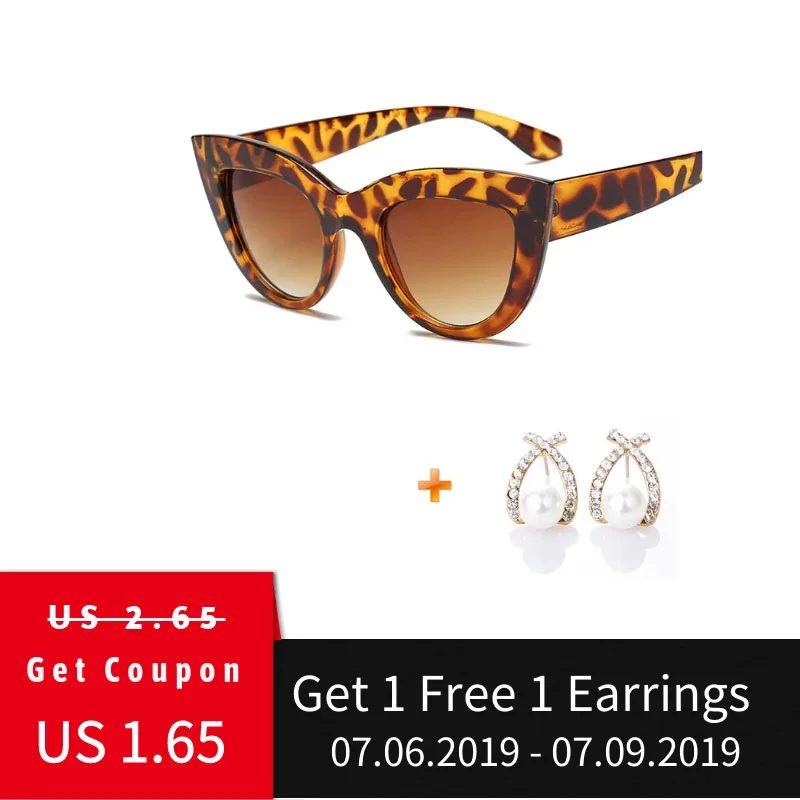 

2019 Fashion Sexy Cat Eye Sunglasses Women Transparent Female Glasses Eyewear Cute Sun Glasses Goggles Oculos de sol With Gift
