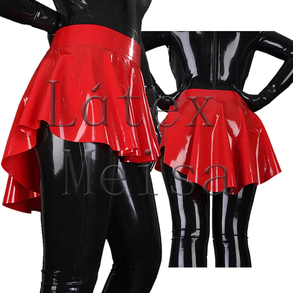 Red color female's ultra short latex pleated skirt no zip with 100% handmade