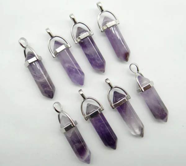 amethyst Натуральный камень, флюоритовый кварц, кристалл, бирюза, Лапис, тигровый глаз, чакра, подвеска для изготовления ювелирных изделий, ожерелье, аксессуары, 24 шт - Окраска металла: amethyst
