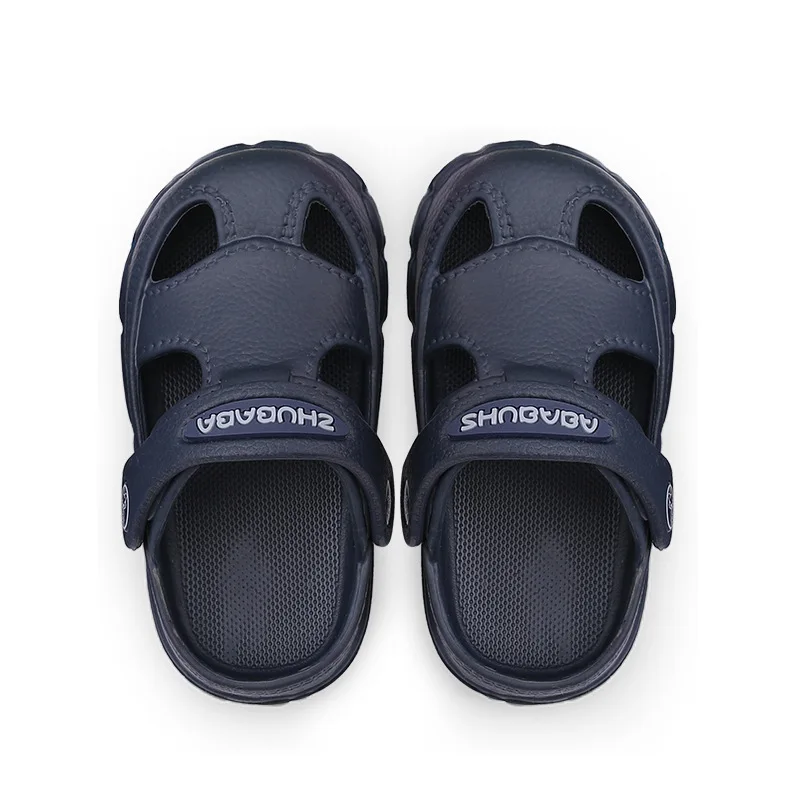 Navy Blue MHYONS/ г. весенне-осенняя однотонная Милая домашняя обувь с дырками тапочки для детей 1-4 лет, унисекс, для девочек и мальчиков, европейский размер 21-25 - Цвет: Navy Blue