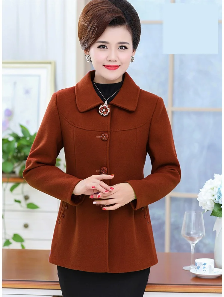 caramel colour UHYTGF женщин среднего возраста осень зима шерстяная Верхняя одежда однобортный Свободный Леди куртка темперамент дамы размера плюс пальто 1157 - Цвет: caramel colour