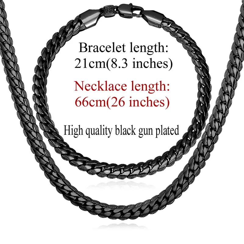 66CM Necklace Set U7 черный браслет и ожерелье набор для мужчин/женщин розничная/ цепи модные ювелирные наборы панк S1002 - Окраска металла: 66CM Necklace Set