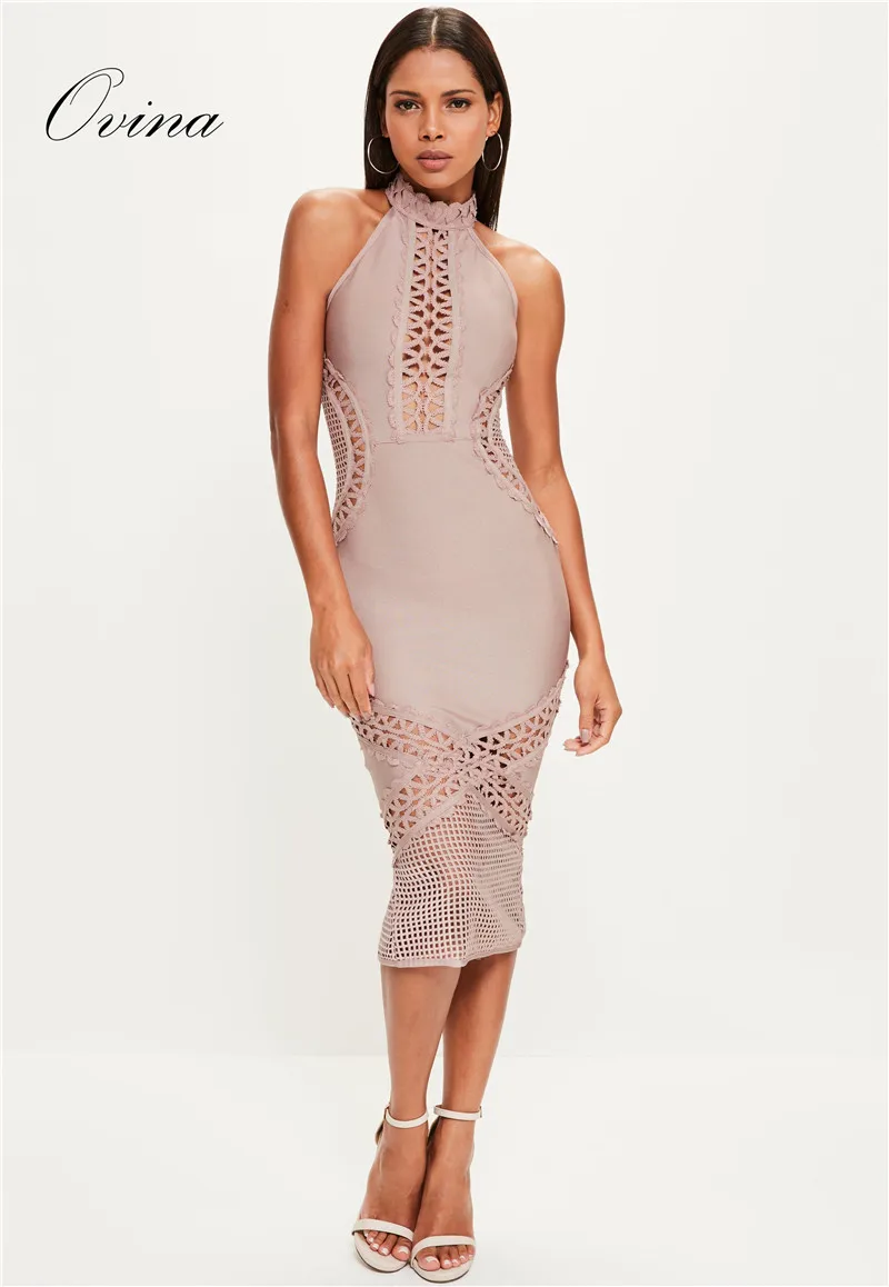 

Rayon Women Dresses Tank Hollow Out Mid Calf Bandage Dress High Quality