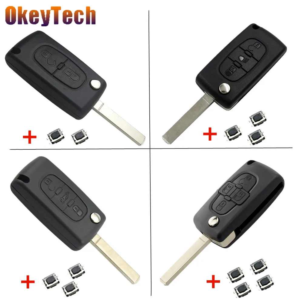 Откидной складной чехол OkeyTech для автомобильных ключей, чехол для peugeot 206 307 308 407 Partner для Citroen C4 C5 C3 C6, ключ без логотипа