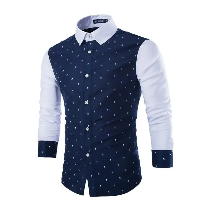 Хлопковая мужская рубашка повседневная классическая в горошек Camisa