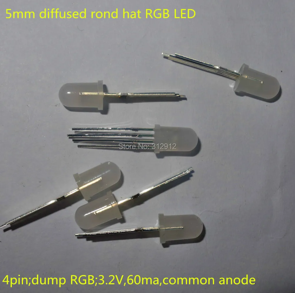 

5mm diffused rond hat RGB LED,3.2V,60ma,common anode;4pin;dump RGB;