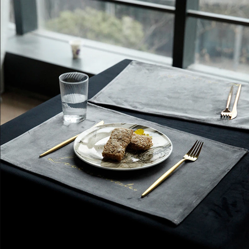 ONEUP Velvet Embroidered Placemats Modern Nordic Style Western Table Mat Home Food Tablecloth Insulation Anti-scalding Coasters | Дом и сад