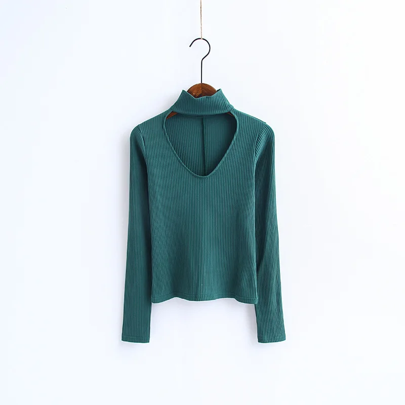 Более 2017 Цветов Твердые Холтер Передняя Отверстие Регулярное Ребро Футболка С