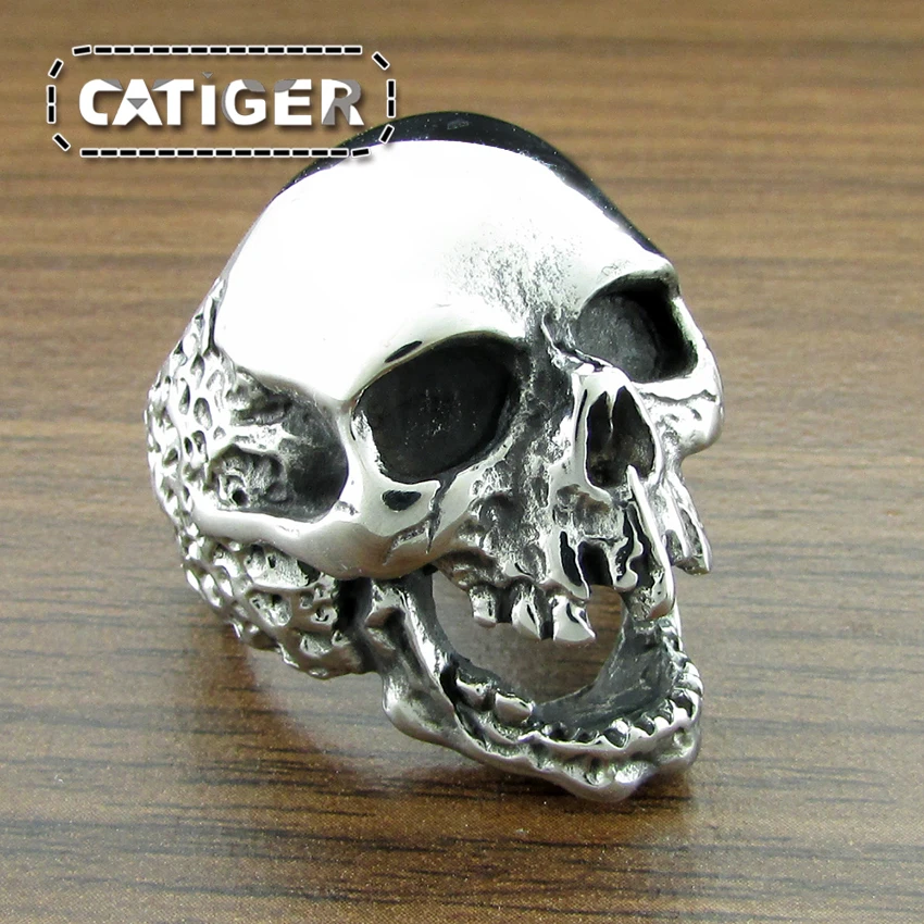 Мужское кольцо из нержавеющей стали 316L в стиле панк с изображением злого черепа |