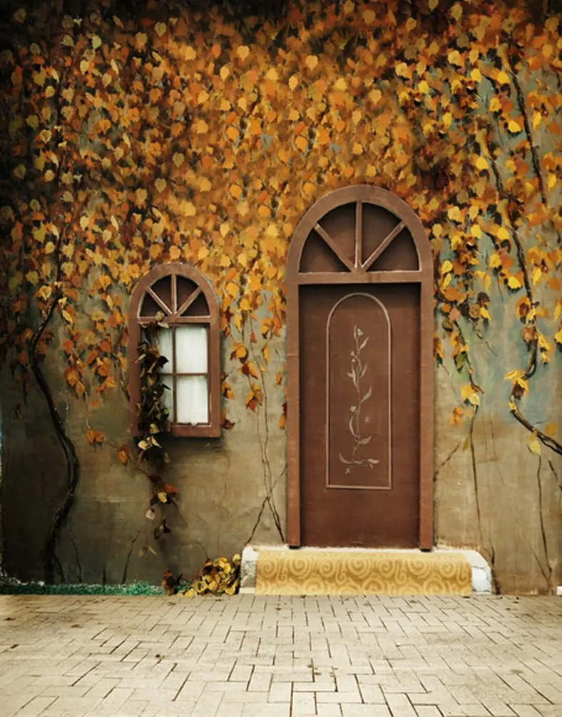 

5x7ft Brick Floor House Yellow Leaves Photography Backdrops Photo Props Studio Background